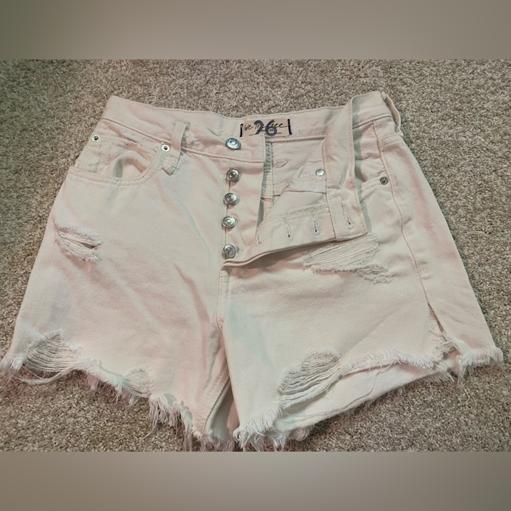 Free People White Jean Distressed Shorts